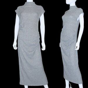 Zara Gray Sweater Dress Ruched Mid-Calf Sheath Dress Mock Neck Women's Large